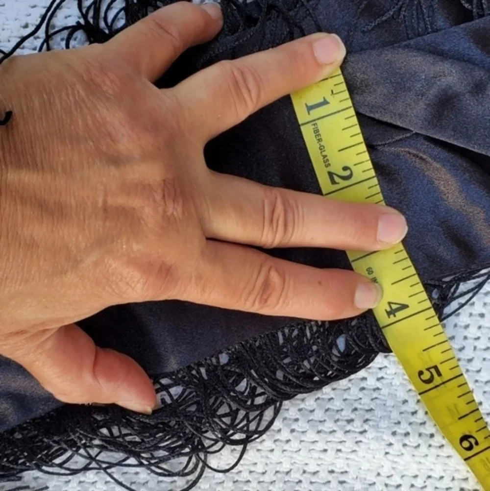 Black Satin Long Fringe‎ Gloves  NWT